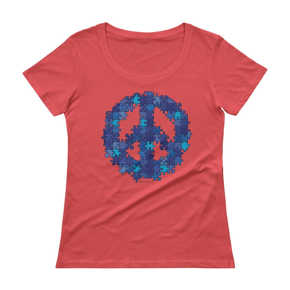 Puzzle Peace Sign Fitted Scoop Neck T-Shirt