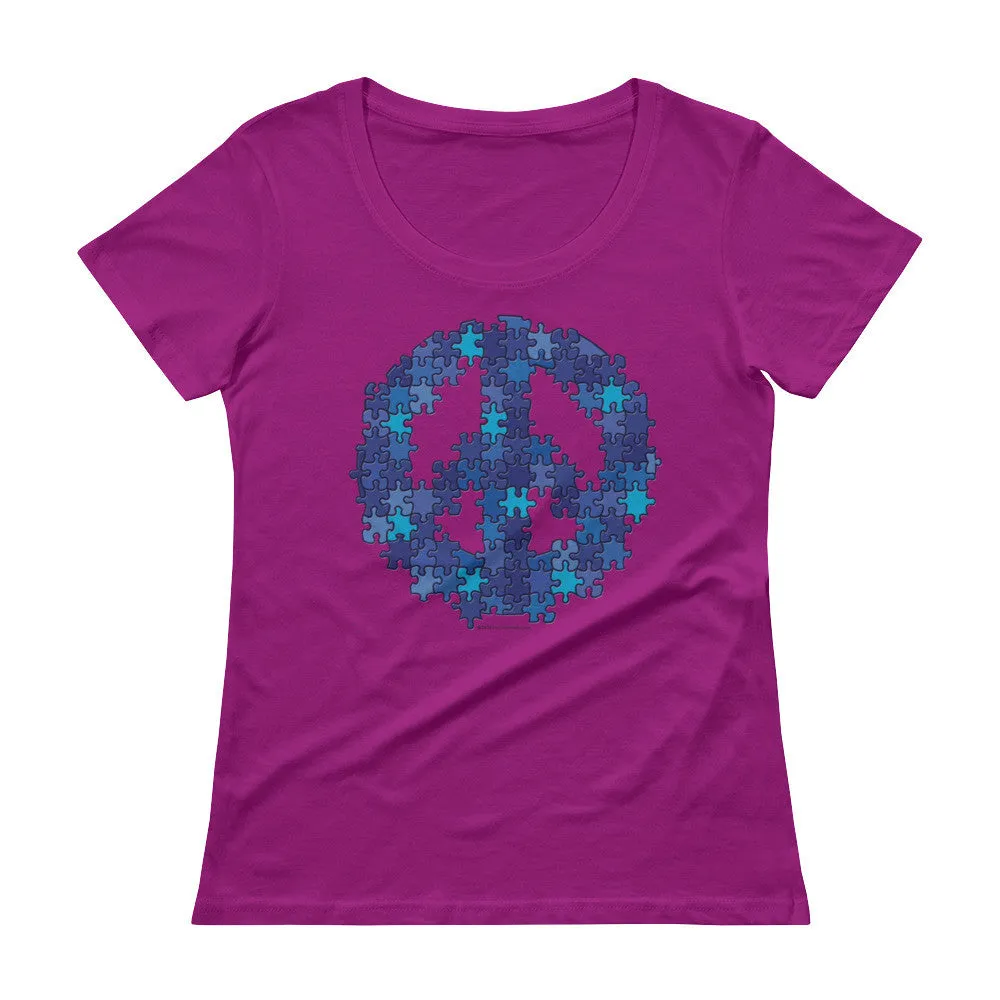 Puzzle Peace Sign Fitted Scoop Neck T-Shirt