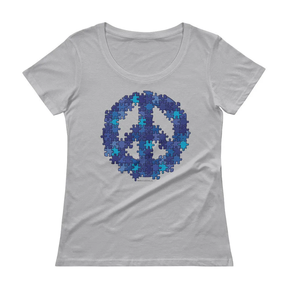 Puzzle Peace Sign Fitted Scoop Neck T-Shirt