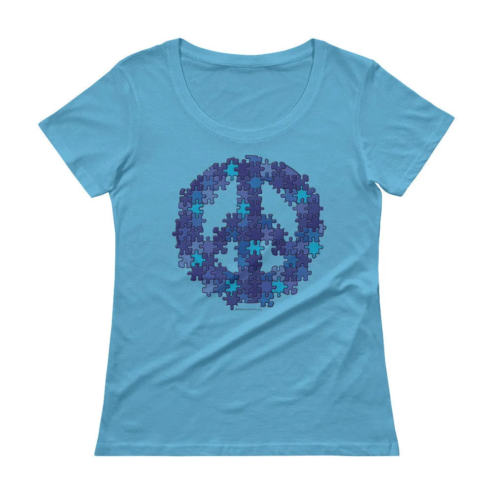 Puzzle Peace Sign Fitted Scoop Neck T-Shirt