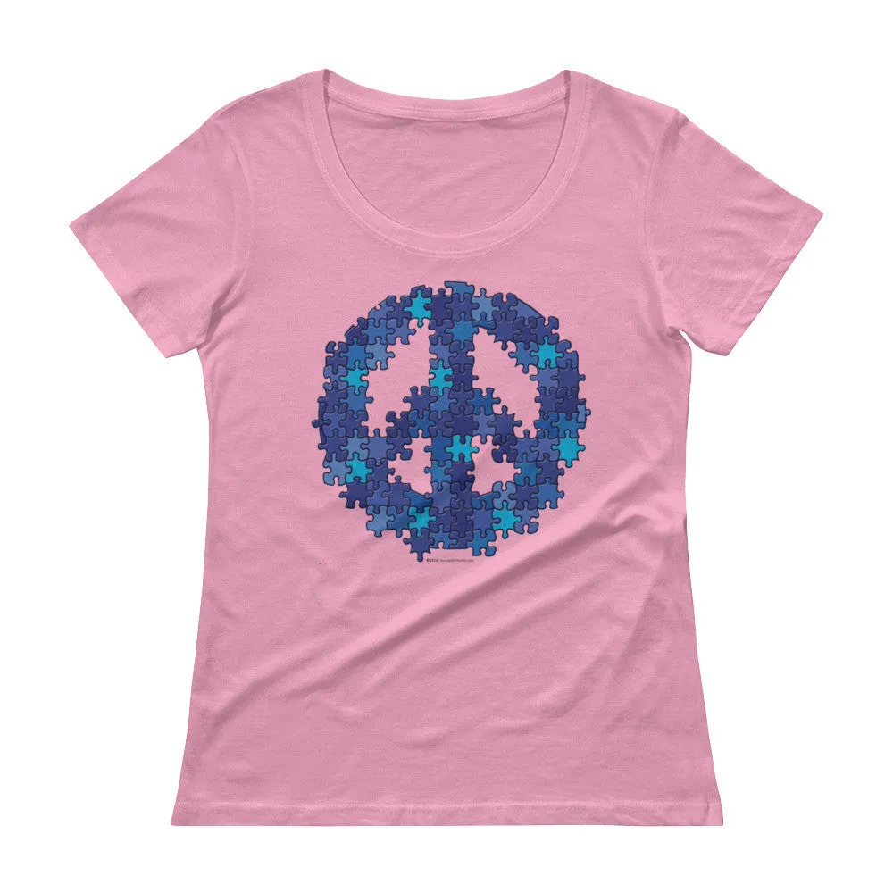 Puzzle Peace Sign Fitted Scoop Neck T-Shirt
