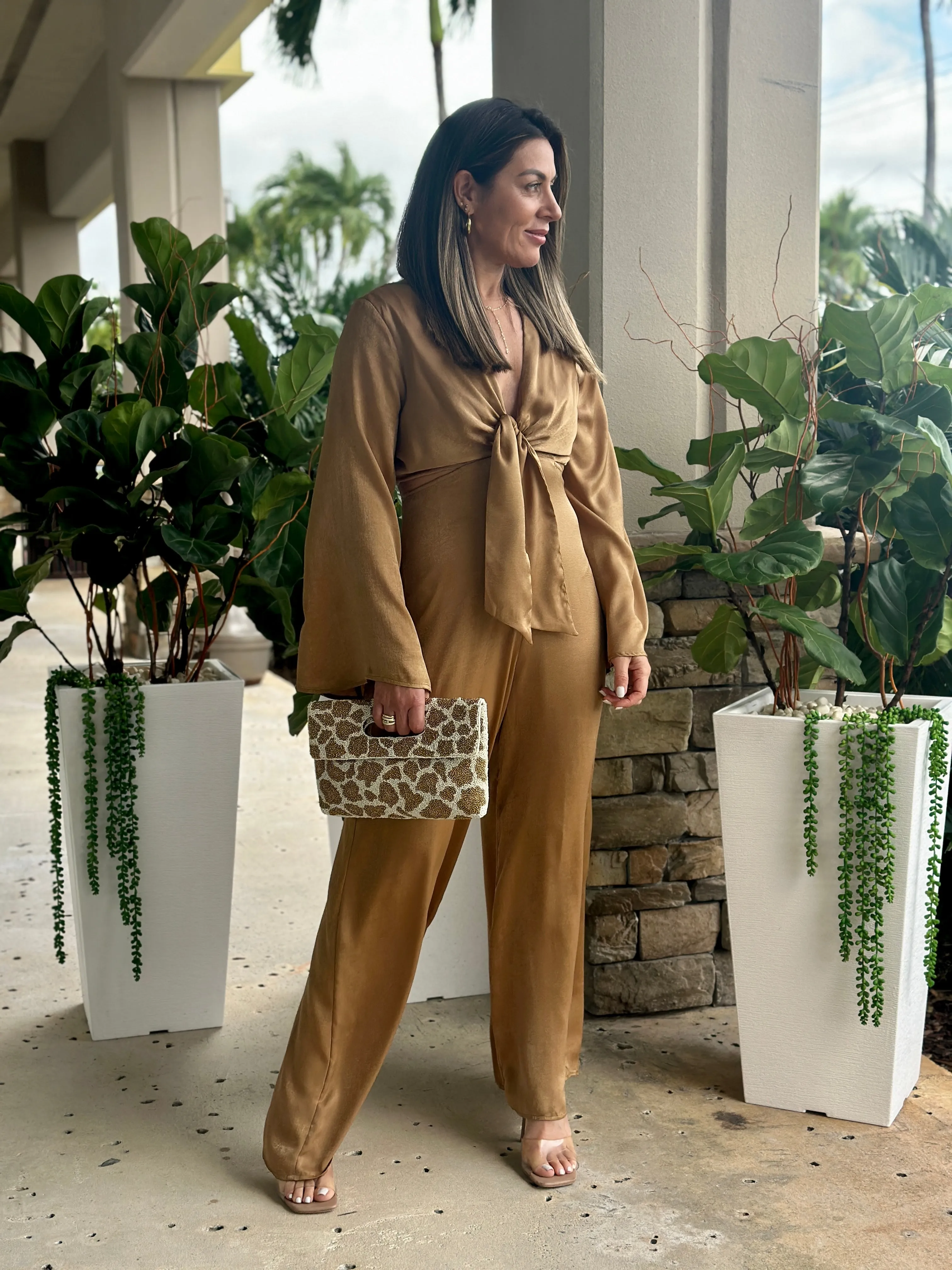 "Hollie" Long Sleeve Tie In The Front Jumpsuit