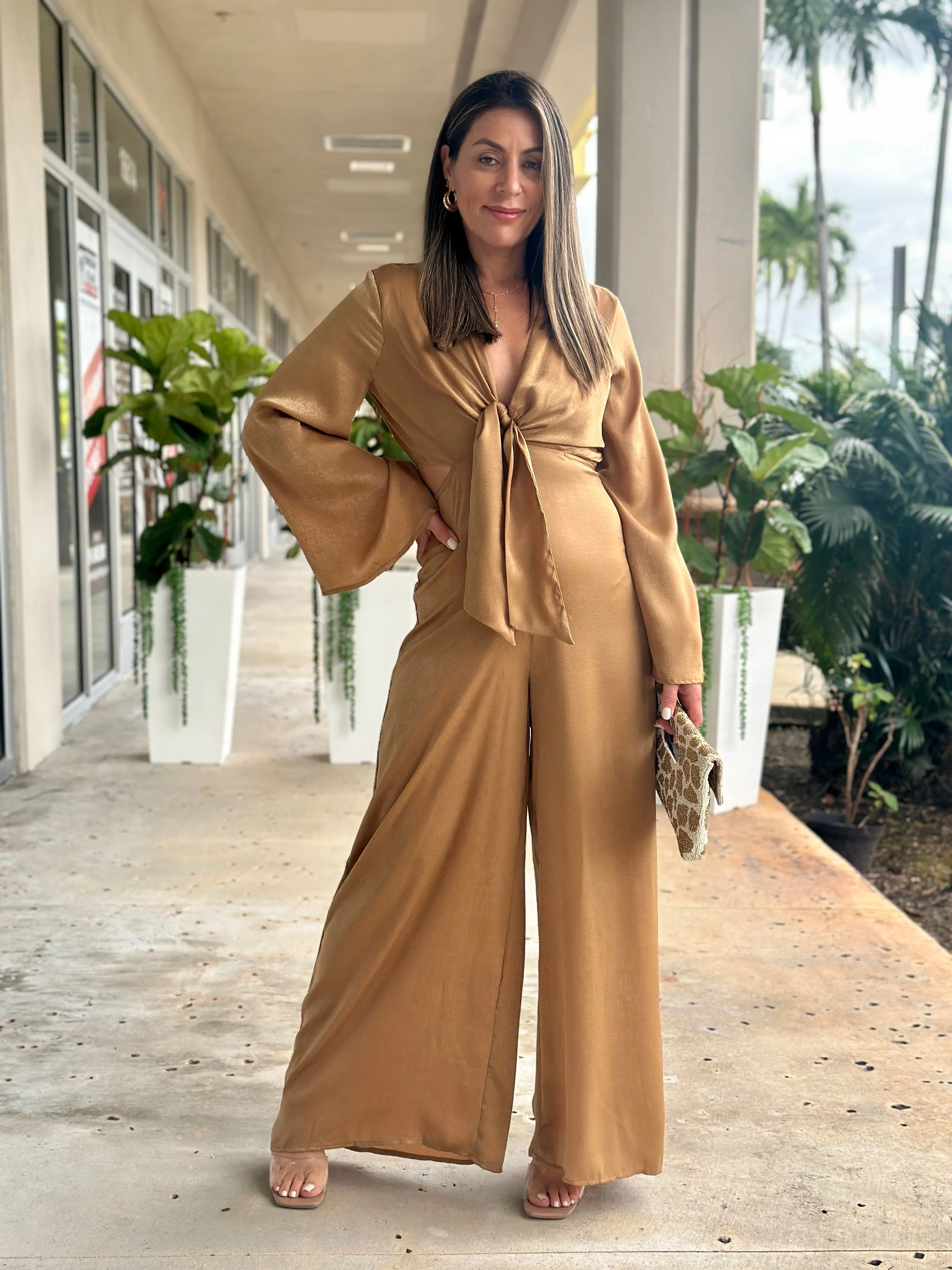 "Hollie" Long Sleeve Tie In The Front Jumpsuit