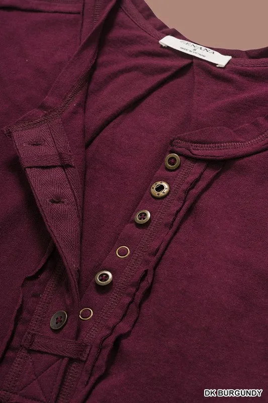 Raw Edge Detailed Button Closure Short Sleeve Top