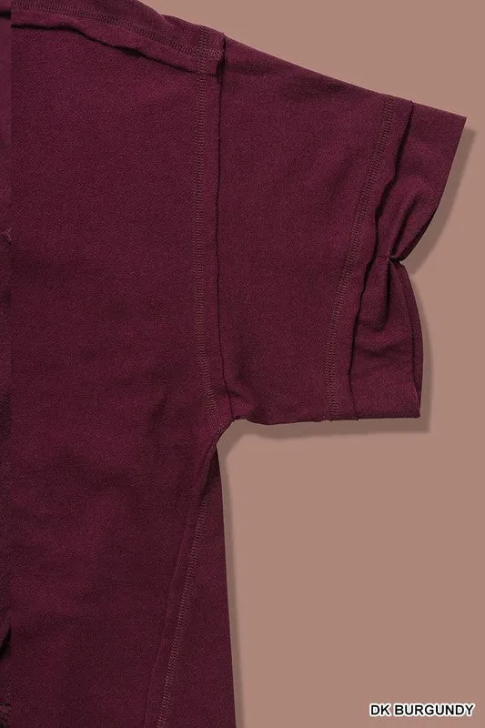 Raw Edge Detailed Button Closure Short Sleeve Top