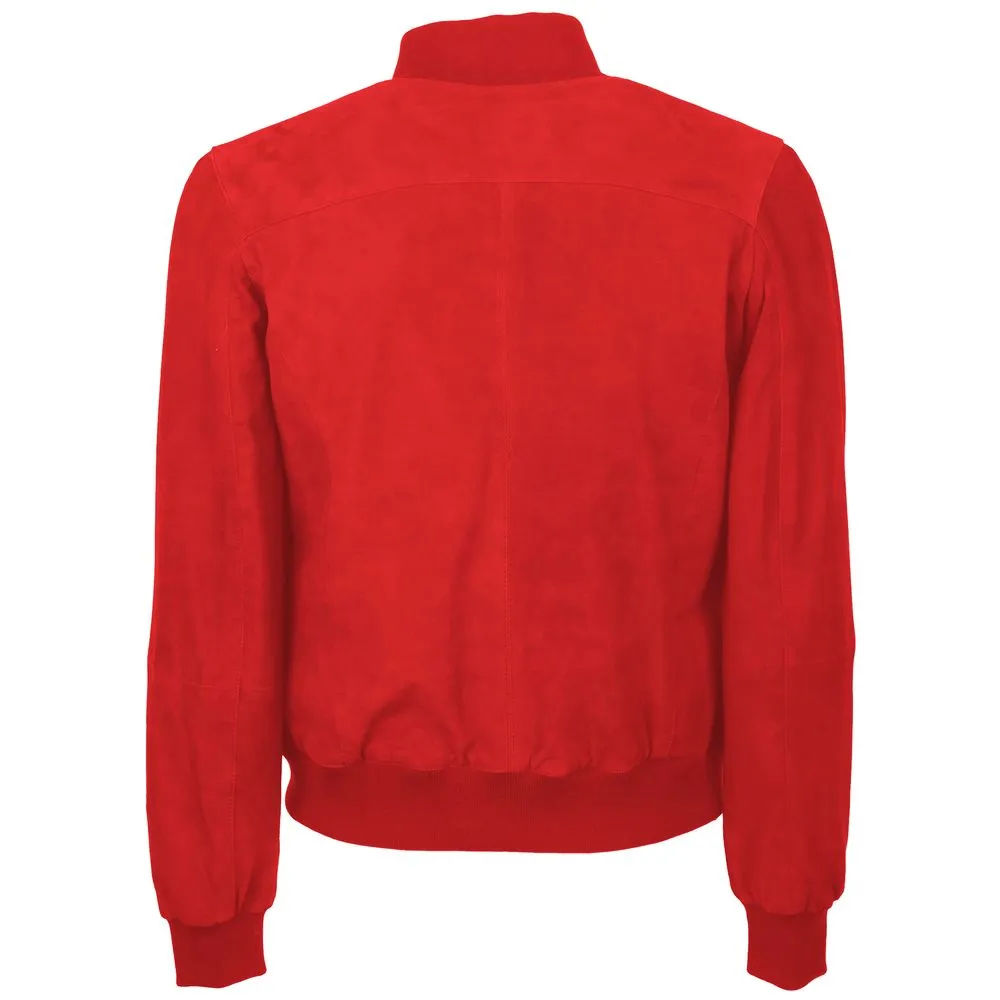 Red Calfskin Men Bomber Jacket