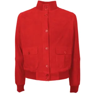 Red Calfskin Men Bomber Jacket
