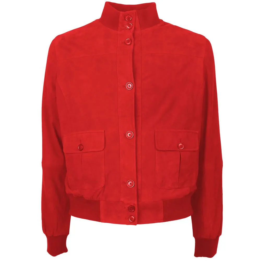 Red Calfskin Men Bomber Jacket