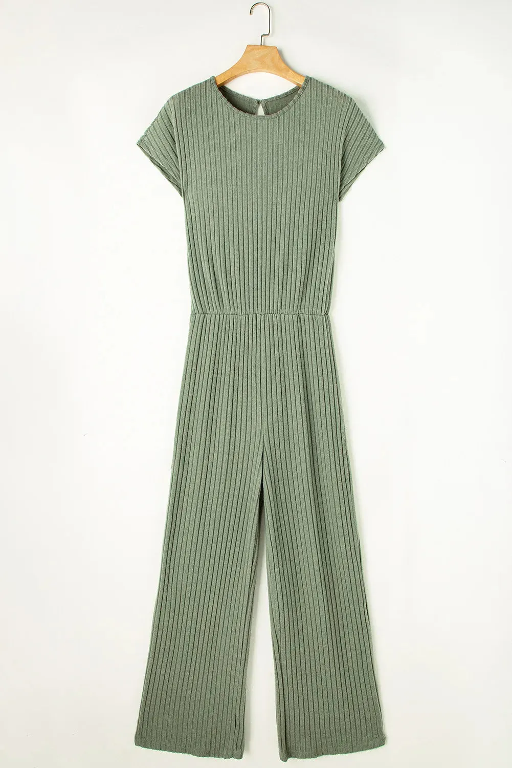 Ribbed Short Sleeve Wide Leg Jumpsuit