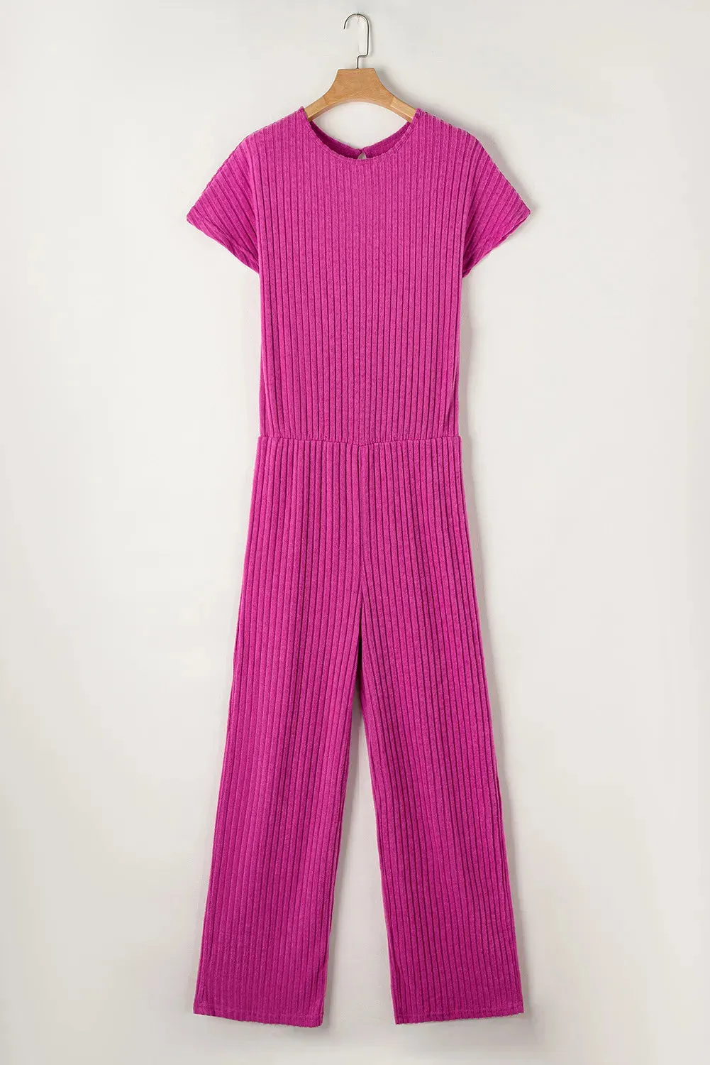 Ribbed Short Sleeve Wide Leg Jumpsuit