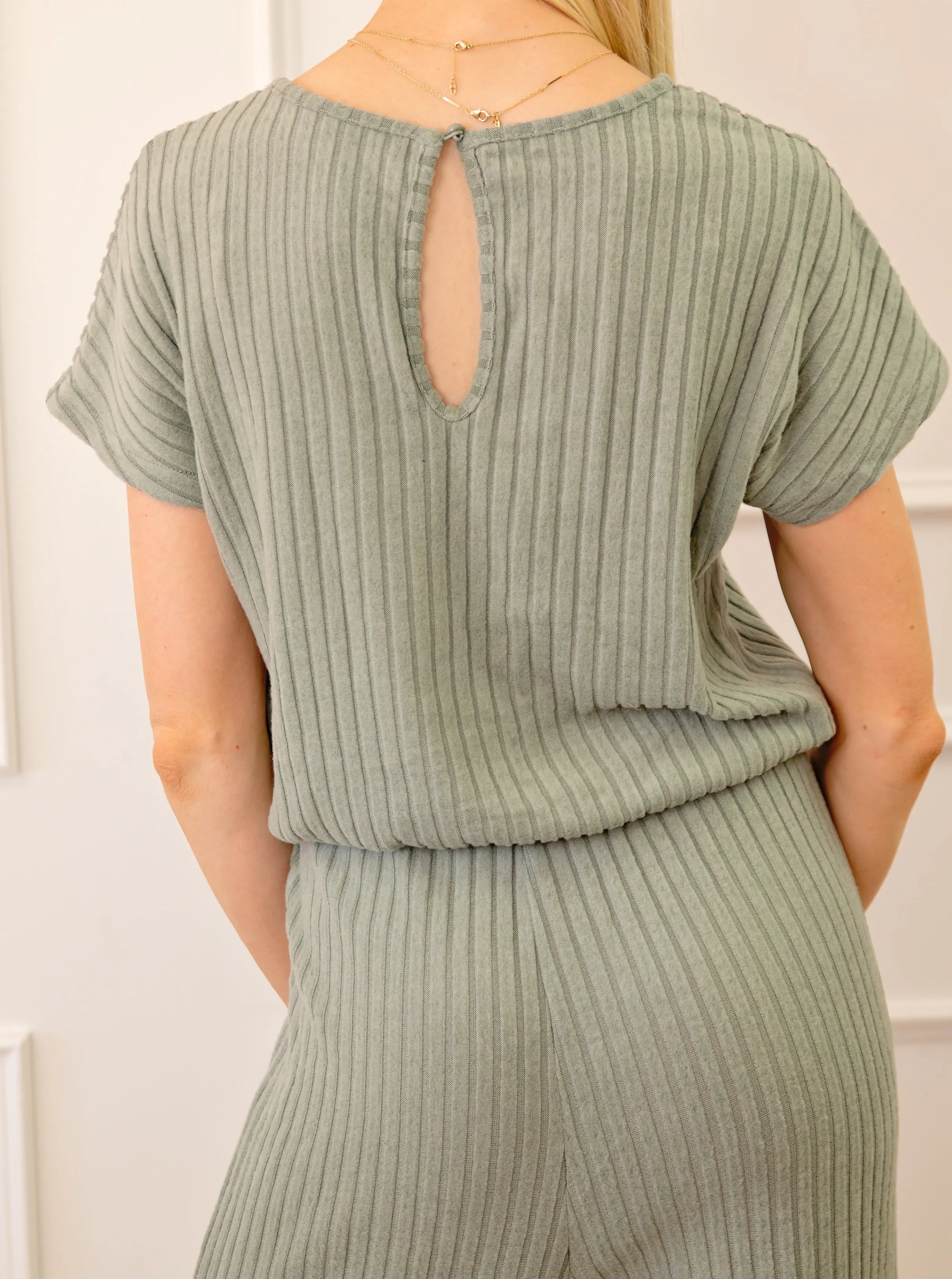 Ribbed Short Sleeve Wide Leg Jumpsuit
