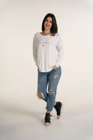 Rock & Roll Long Sleeved Top in white