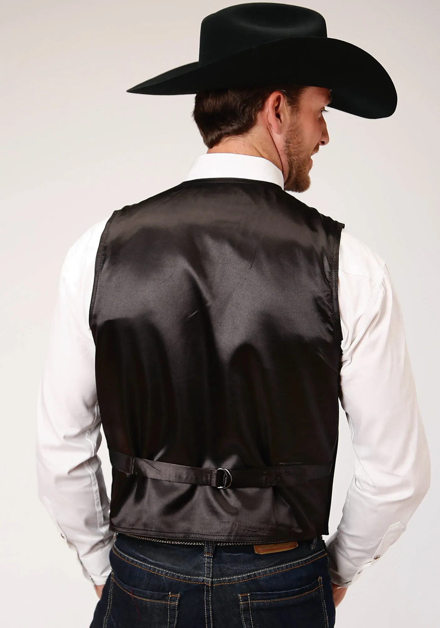 Roper Mens Buckle Tie Brass Snaps Black Suede Tall Leather Vest