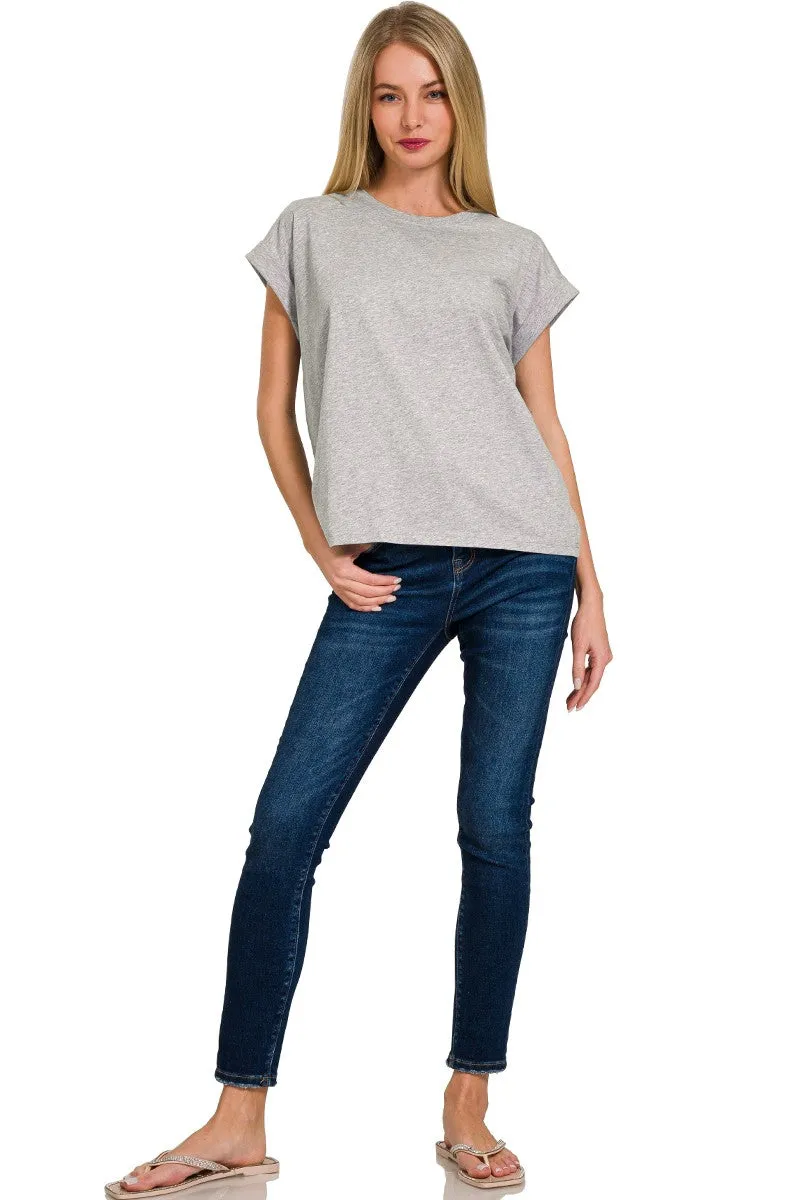 round neck folded short sleeve tee