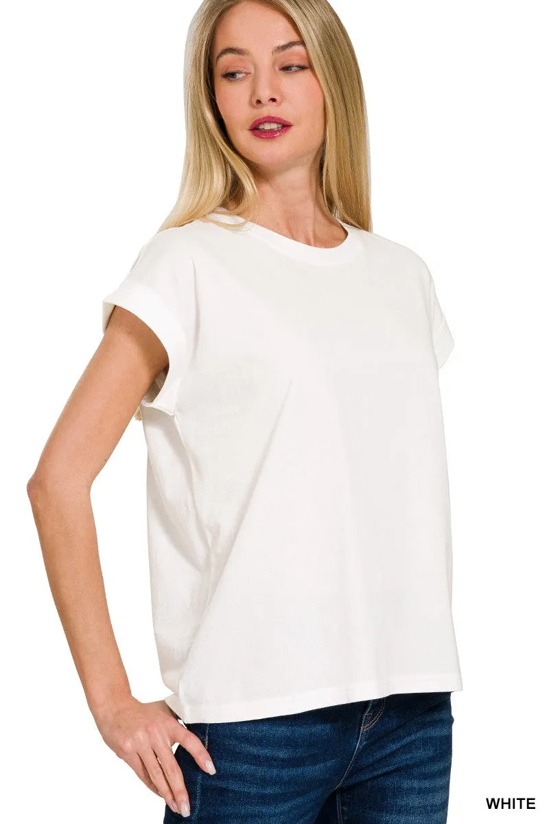 round neck folded short sleeve tee