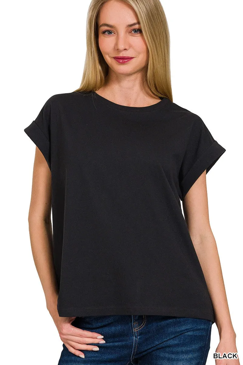 round neck folded short sleeve tee