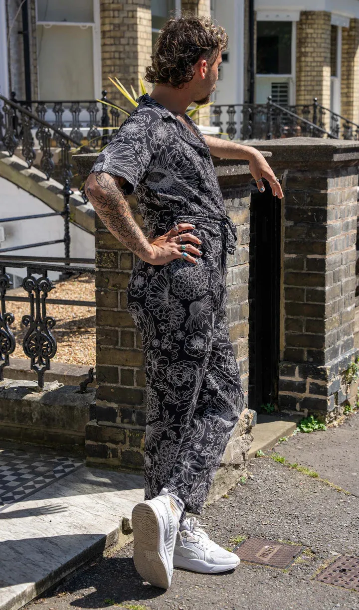 Run & Fly Black and White Floral Rayon Jumpsuit