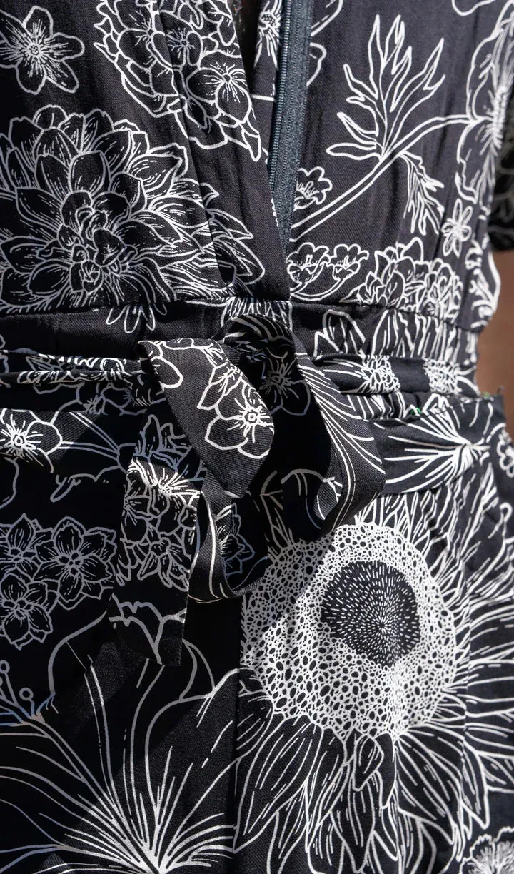 Run & Fly Black and White Floral Rayon Jumpsuit