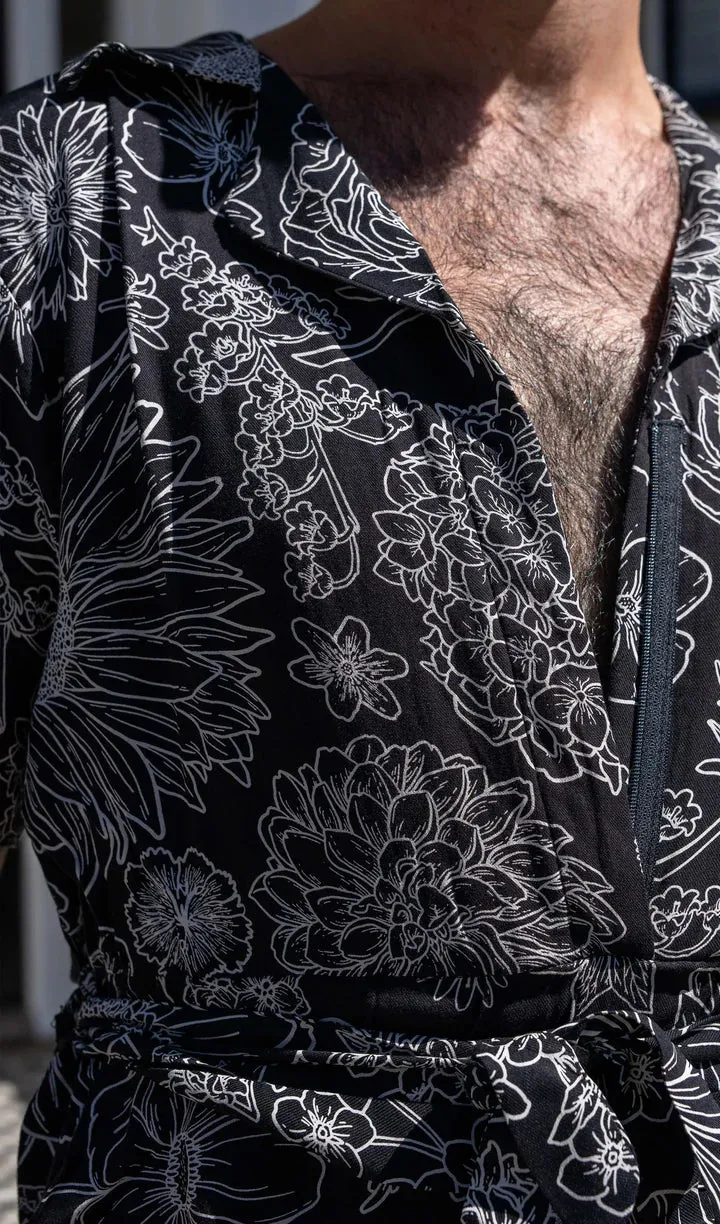Run & Fly Black and White Floral Rayon Jumpsuit