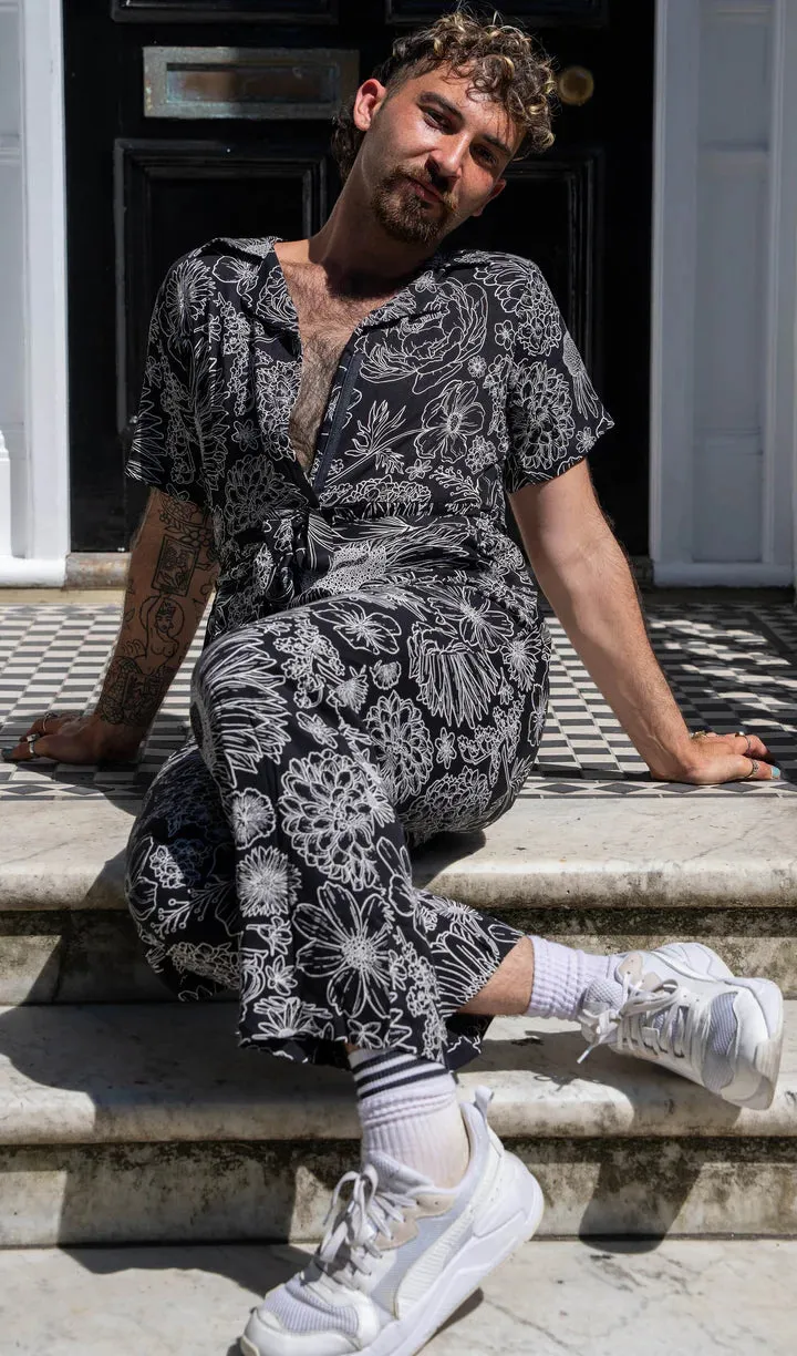 Run & Fly Black and White Floral Rayon Jumpsuit
