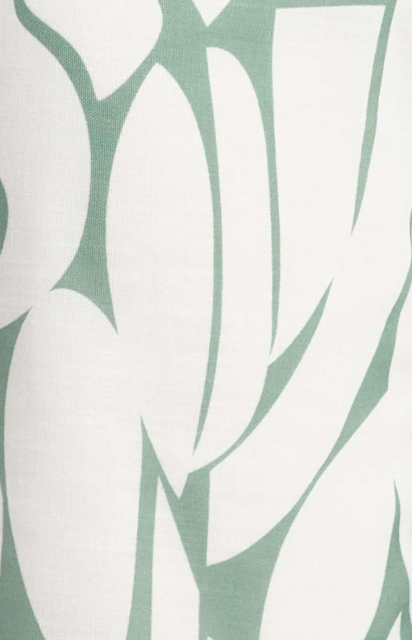 Sage & White Faux Linen Placement Print Jumpsuit with Shirred Waist