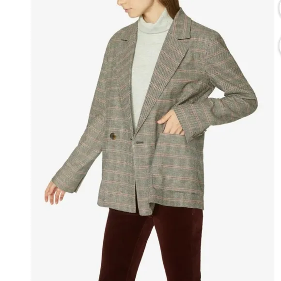 Sanctuary Clothing Womens Plaid Two Button Blazer Jacket Size XL