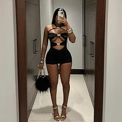 Sexy babes solid color cut-out sleeveless halterneck tie jumpsut AY3508