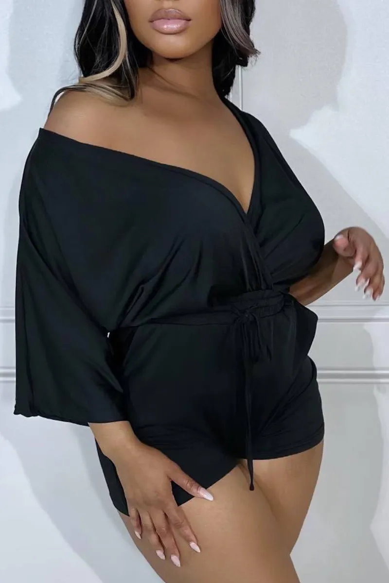 Sexy Solid Draw String V Neck Straight Jumpsuits