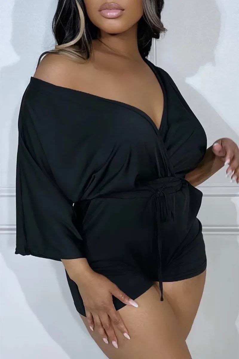 Sexy Solid Draw String V Neck Straight Jumpsuits