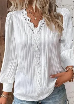 Shauna | Classy Lace V-Neck Long Sleeve Blouse
