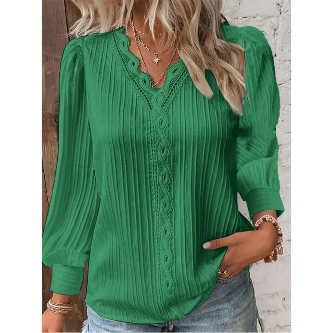 Shauna | Classy Lace V-Neck Long Sleeve Blouse