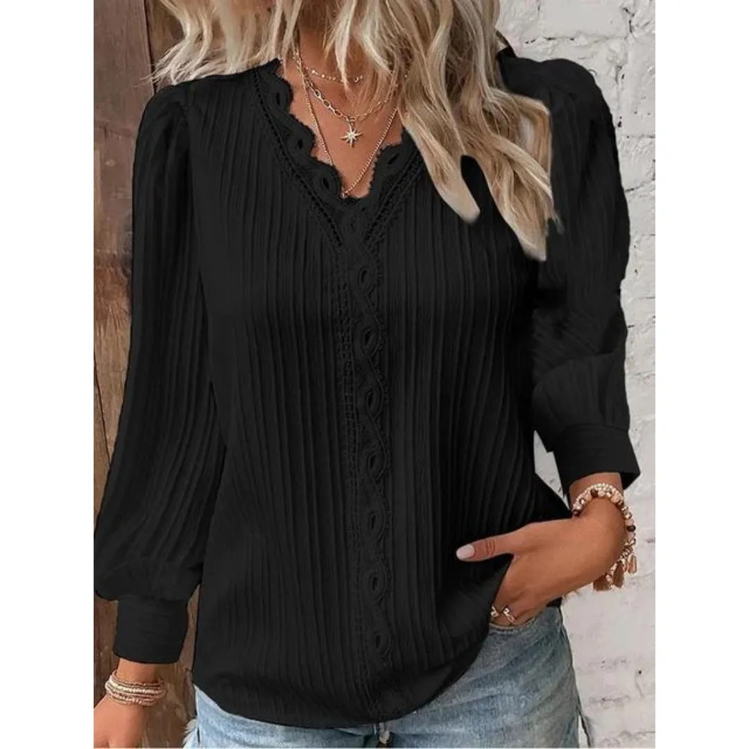 Shauna | Classy Lace V-Neck Long Sleeve Blouse