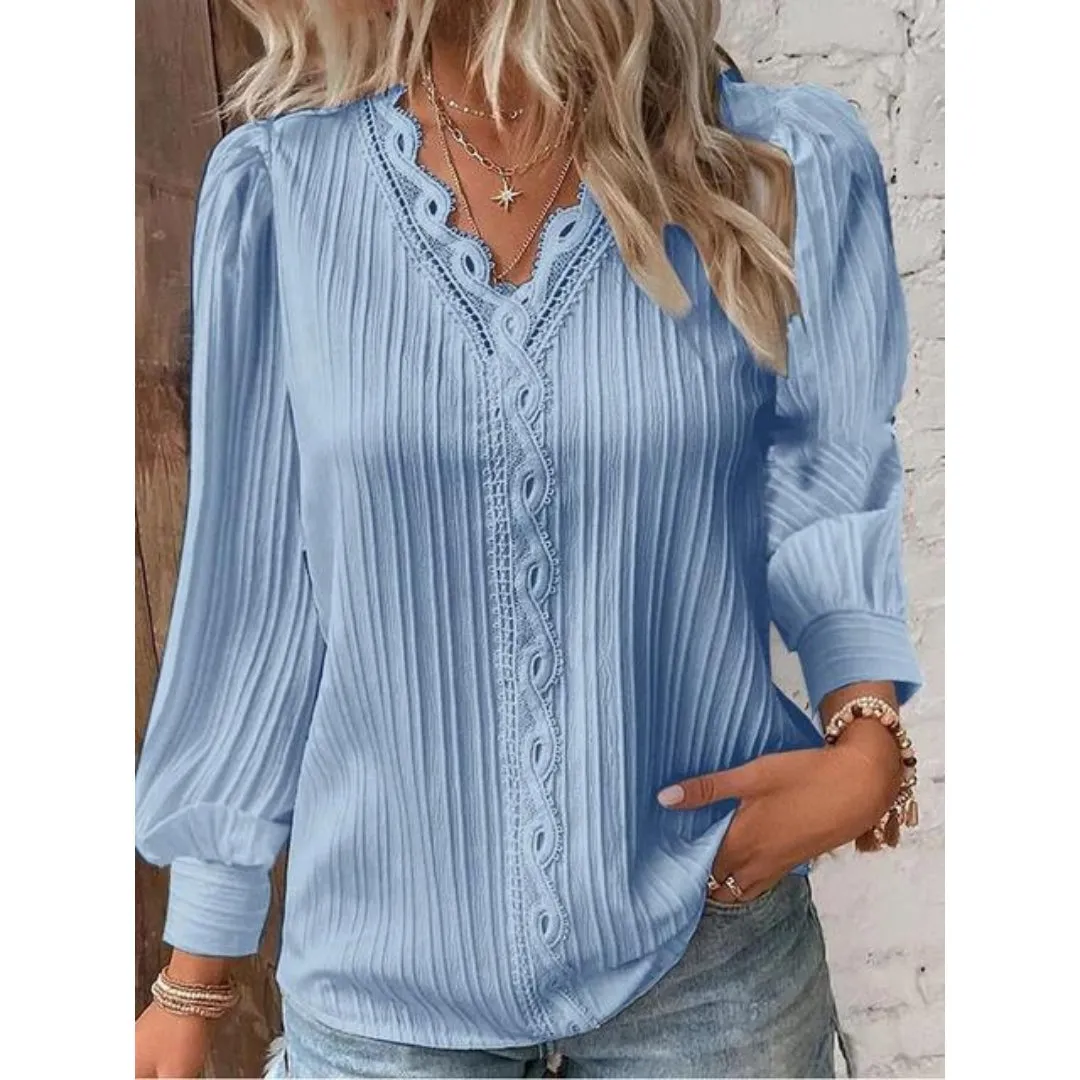 Shauna | Classy Lace V-Neck Long Sleeve Blouse
