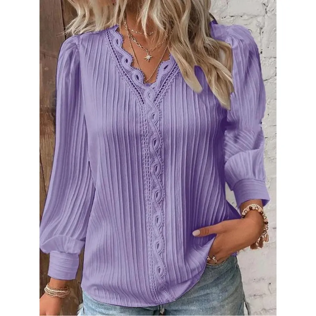 Shauna | Classy Lace V-Neck Long Sleeve Blouse