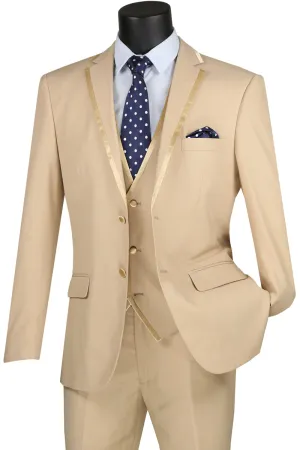 Slim Fit 2 Button 3 Piece Suit (Beige) SV2T-8