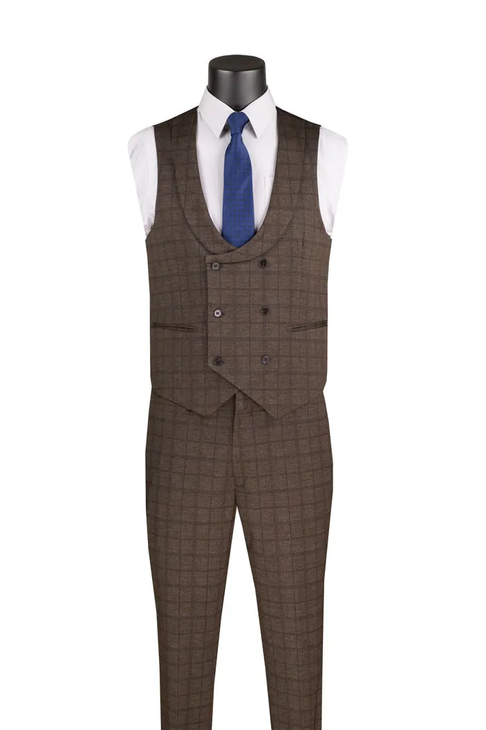 Slim Fit 3 Piece Stretch Fabric Suit with Armholes Brown SV2W-8
