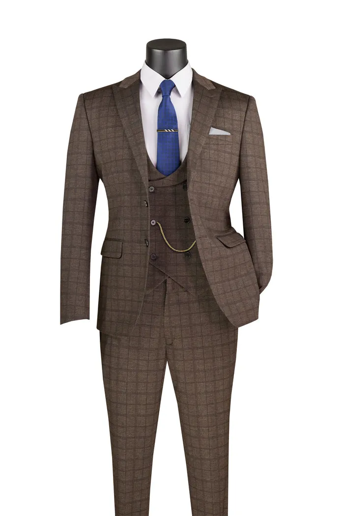 Slim Fit 3 Piece Stretch Fabric Suit with Armholes Brown SV2W-8
