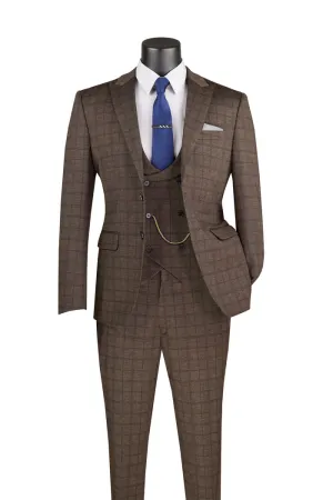 Slim Fit 3 Piece Stretch Fabric Suit with Armholes Brown SV2W-8