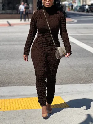 Solid Color Knitted Plaid Jumpsuit