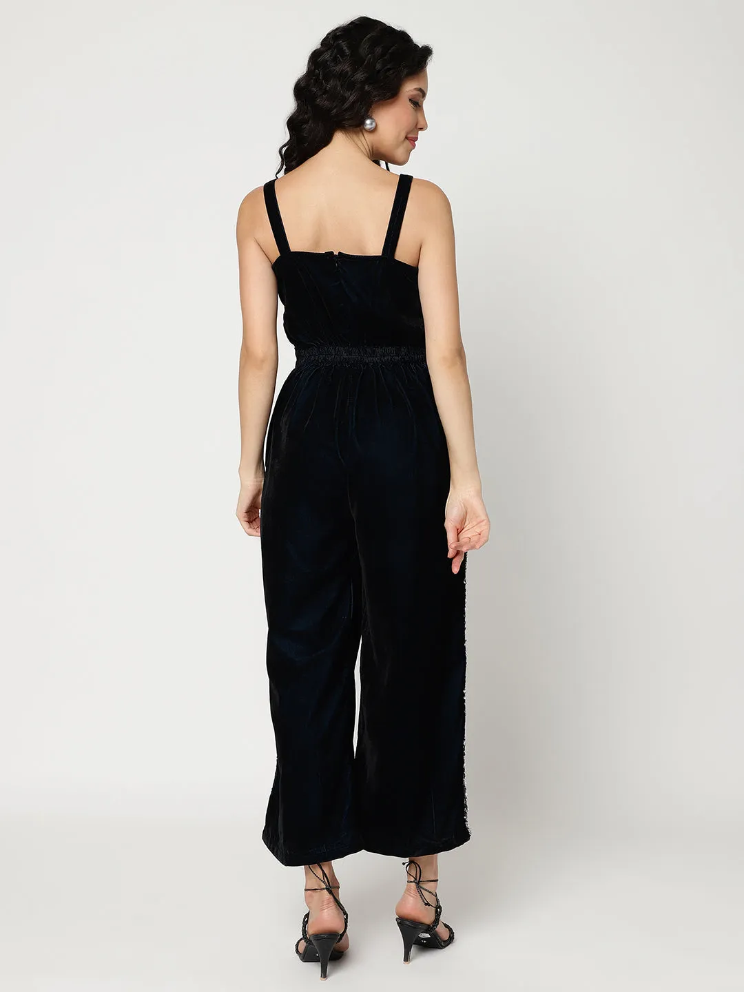 Solid Velvet Jumpsuit With Sequin Patch (Set Of 1)