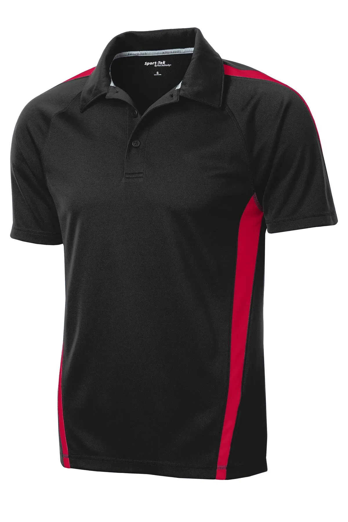 Sport-Tek PosiCharge Micro-Mesh Colorblock Polo. ST685 Black/ Red