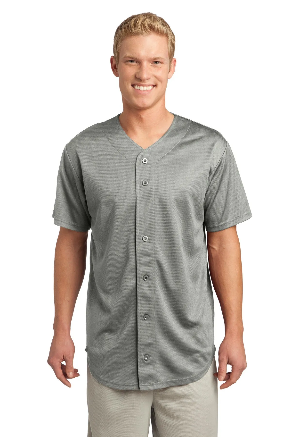 Sport-Tek PosiCharge Tough Mesh Full-Button Jersey. ST220 Silver