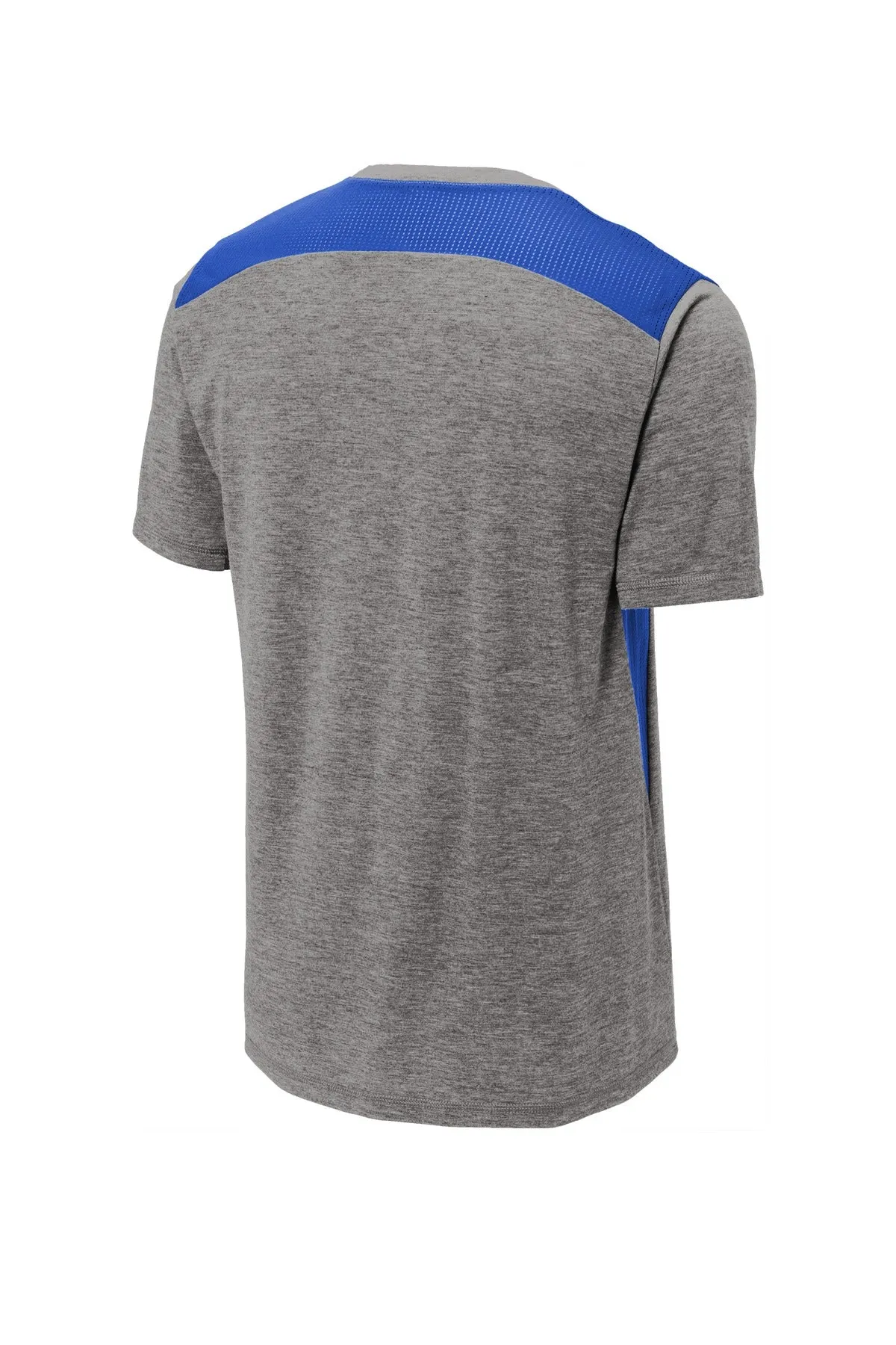 Sport-Tek  PosiCharge  Tri-Blend Wicking Draft Tee. ST410 True Royal/ Dark Grey Heather