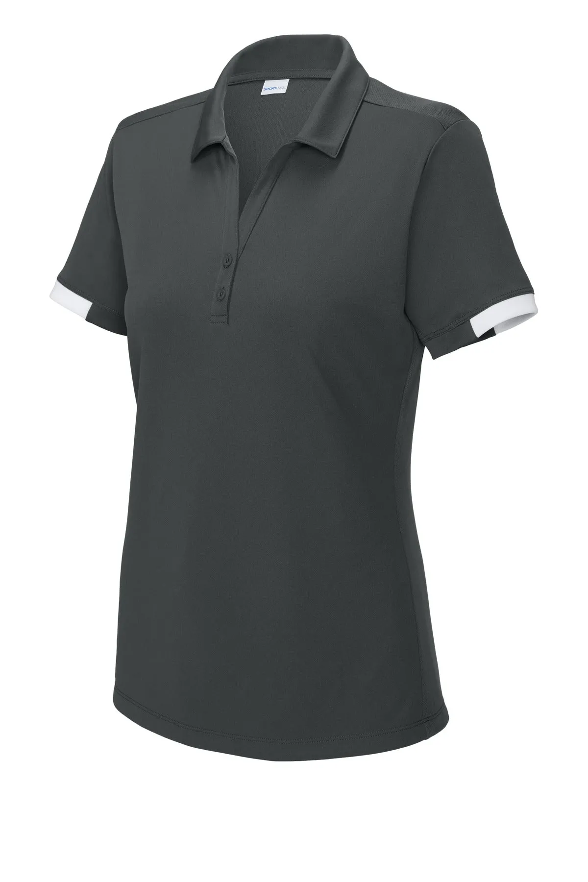 Sport-Tek Women's Club Colorblock Polo LST444 Iron Grey/ White