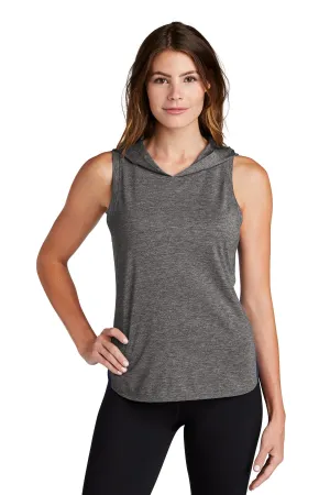 Sport-Tek  Women's PosiCharge  Tri-Blend Wicking Draft Hoodie Tank. LST410 True Navy/ Dark Grey Heather