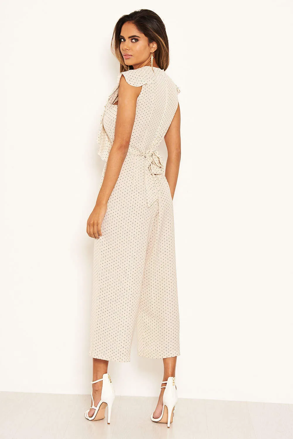 Stone Polka Dot Frill Panel Jumpsuit