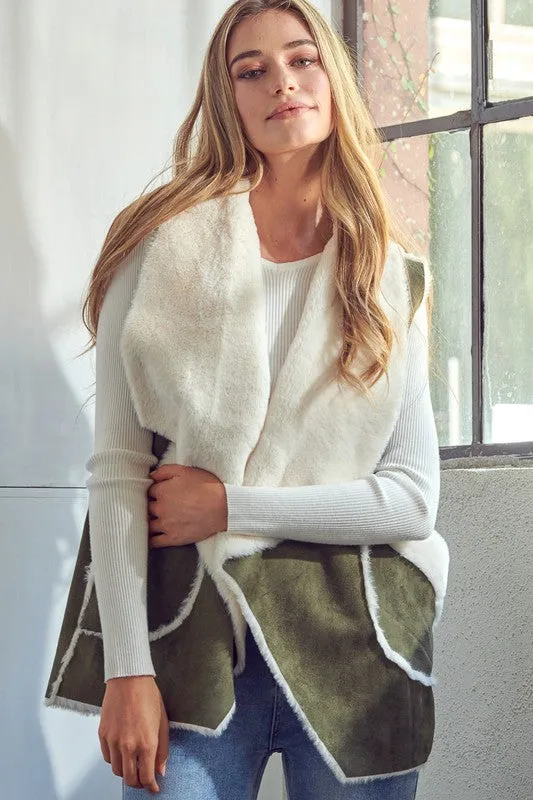 Suedette Sherpa Soft Vest Cardigan