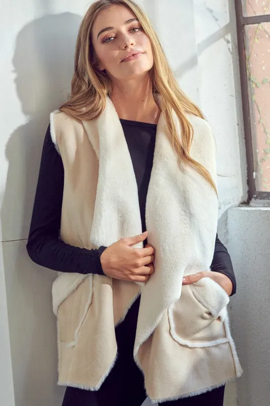 Suedette Sherpa Soft Vest Cardigan