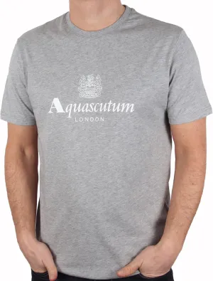 T-SHIRT Aquascutum London Casual Mens Tee Logo Print NEW! Grey