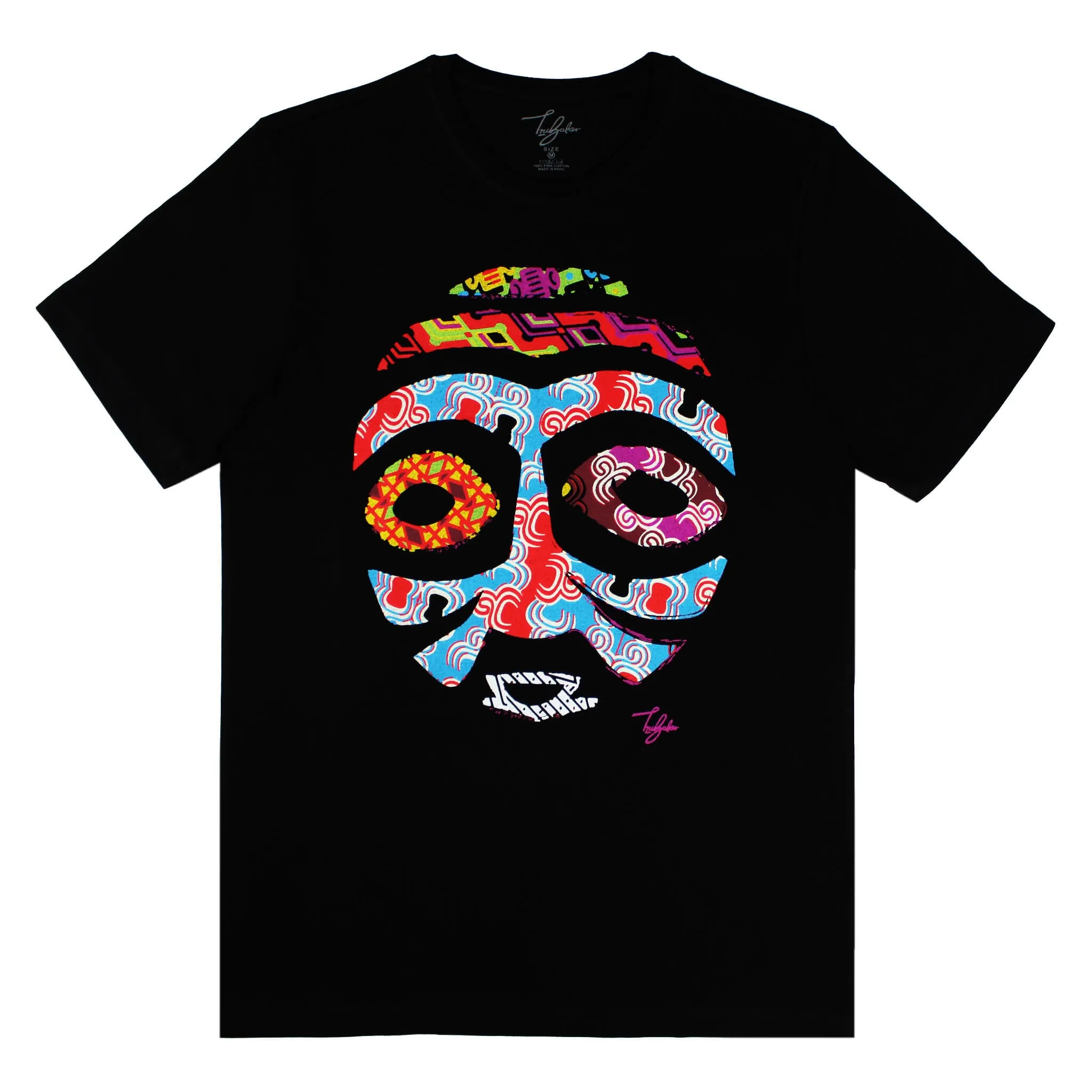 TAKORADI TRIBAL WARRIOR MASK WITH ROYAL BLUE EYES (UNISEX SHORT SLEEVE T-SHIRT)
